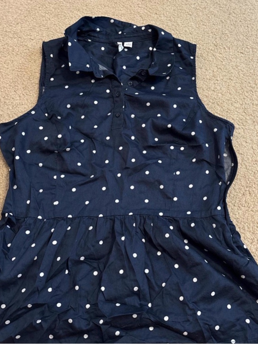 Elle Navy Sleeveless Polka Dot Collared Tunic